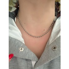 QA Quella Accessories Çelik Topçuk Sıralı Silver Zincir Kolye 40+5 cm