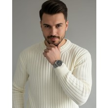 Jakc Ways Fitilli Oversize Bisiklet Yaka Triko / Sıfır Yaka Kazak