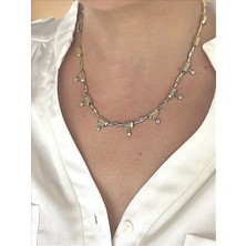 QA Quella Accessories Rodyum Ok Zirkon 14K Gold Kolye 42+5 cm