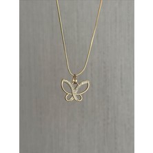 QA Quella Accessories Xuping Kelebek Zirkon Soft Gold Kolye 42+2,5 cm