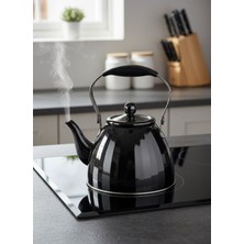 Feyza Design Paslanmaz Çelik Füme Çaydanlık Demlik, Ergonomik Kulplu 3 Litre