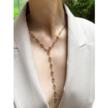 QA Quella Accessories Özel Seri Turuncu Zirkon Ayarlamalı Bileklik - Halhal - Y Kolye