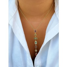 QA Quella Accessories Çelik 7 Element Renkli Zirkon Y Kolye 40+10 cm