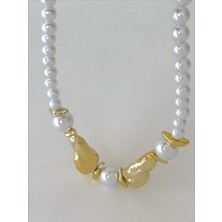 QA Quella Accessories Özel Seri Inci Tasarım Lak 14 Ayar Altın Kaplama Gold Kolye