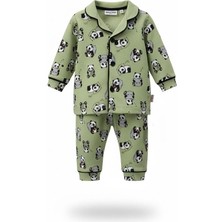 Panda Baskılı Erkek  Bebek Pijama Takım - Yeşil - 6 - 9 Ay Yeşil