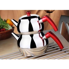 Feyza Design Paslanmaz Çelik Çaydanlık, Aile Boy, Büyük Boy, Dayanıklı ve Şık Tasarım