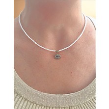 QA Quella Accessories Lak Kaplama Nazar Göz Beyaz Boncuk Gold Kolye