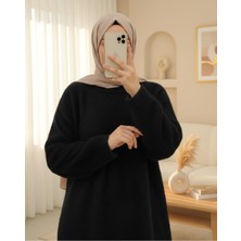 Moda Morfo Sakallı Uzun Salaş Triko Tunik -Siyah