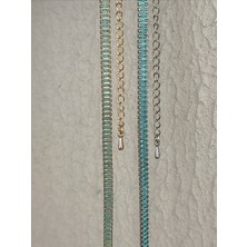 QA Quella Accessories Rodyum Mavi Zirkon Taş Baget Su Yolu Silver ve 14K Gold Choker Kolye 32+5 cm - Silver Mavi