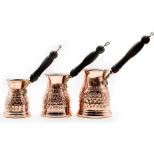 Feyza Design El Işlemeli Bakır Damlalı Cezve Seti, Şık ve Dayanıklı Tasarım