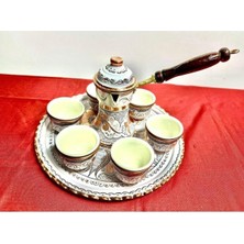 Feyza Design 6'lı Bakır Fincan Takımı ve Yuvarlak Tepsi Seti, Şık ve Zarif Tasarım