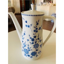 Feyza Design Mavi Çiçek Desenli Antika Porselen Kahve Demleme Potu