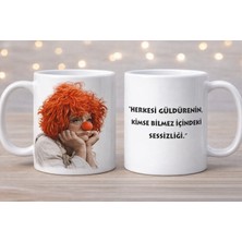 Gmt Ambalaj Kişiye Özel Turuncu Kafalı Palyaço Baskılı Simli Kupa Bardak (Çift Taraflı Baskı)