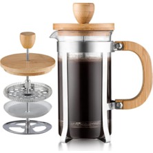 Feyza Design Ahşap Detaylı 600 ml Cam French Press, Şık ve Kullanışlı Kahve Demleme Ürünü