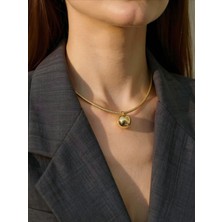 QA Quella Accessories Çelik Iri Topçuk Kısa Gold Kolye 40+5 cm