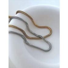 QA Quella Accessories Çelik Kalın Silindir Gümüş & Gold Kolye 40+5 cm - Gümüş