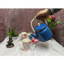 Feyza Design Alev Emaye Çinko Mavi Çaydanlık 1,5 Litre, Tekli Üstten Tutmalı, Çinko Demlik