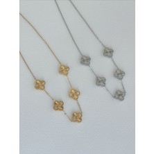 QA Quella Accessories Çelik   Yonca 14K Gold Kolye 40+5 cm - Gümüş