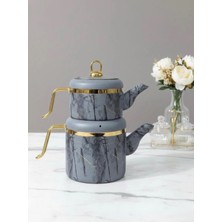 Feyza Design Vigo Golden Aile Boy Granit Çaydanlık Takımı, Şık ve Dayanıklı Tasarım