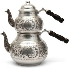 Moda Bakır Bakır Çaydanlık Takımı Işlemeli Gümüş