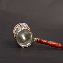 Feyza Design El Yapımı Bakır Kahve Cezvesi, Ahşap Saplı ve Desenli Küçük Boy