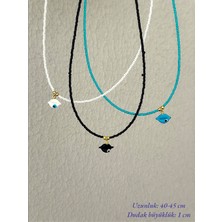 QA Quella Accessories Lak Kaplama Göz Dudak Boncuk Gold Kolye - Siyah