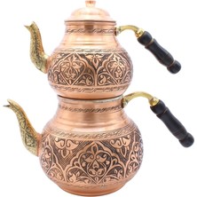 Feyza Design Bakır Nakışlı Zarif Çaydanlık Seti, Şık ve Dayanıklı Tasarım