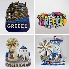 Mundy Greece (Yunanistan) Temalı Kabartmalı Polyester 4 Lü  Magnet Seti Buzdolabı Süsü (KOD:1088)