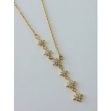 QA Quella Accessories Çelik Yıldız Sallantılı 14K Altın Kaplama Y Dekolye Gold Kolye 40+5+5 cm