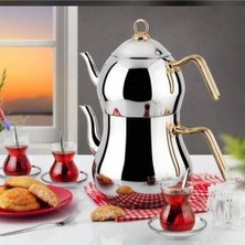 Feyza Design Ilda Gold Çelik Çaydanlık Seti - Maksi Boy 1,10 Lt, Şık ve Dayanıklı
