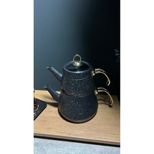 Feyza Design Gold Kulplu Granit Çaydanlık Takımı, Şık ve Dayanıklı Tasarım