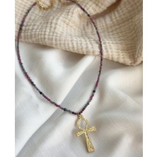 Schipha Ankh Sembol Mavi Safir & Yakut Kolye
