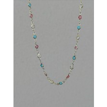 QA Quella Accessories Özel Kaplama Pembe-Mavi Zirkon Y Kolye-Bileklik-Halhal 70 cm