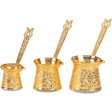 Feyza Design 3'lü Döküm Cezve Seti, Bakır ve Zamak Kahve Cezvesi, Süs Amaçlı