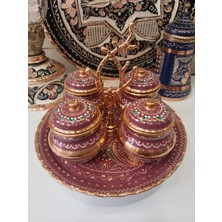 Karaca Bakır İşlemeli Bakır Baharat Takımı- 4'lü Sofra Baharat Takımı