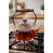 Feyza Design Cam Demlik, Ahşap Detaylı, Metal Sapli, 1000 Ml, Galaksi Tasarımı