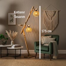 Celestia Home 2'li Başlıklı Halat Detaylı Kütük Ahşap Lambader – Sehpalı/raflı Rustik, Bohem ve Iskandinav Tarzı Köşe Yer Lambası