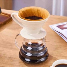 Feyza Design Seramik V60 Dripper ile Filtre Kahve Demleme Aracı Beyaz