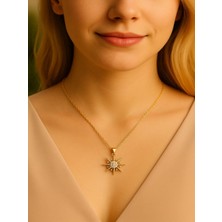 QA Quella Accessories Çelik Kar Tanesi Zirkon 14K Gold Kolye 40+5 cm