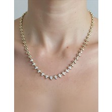 QA Quella Accessories Rodyum Damla Zirkon 14K Gold Kolye 43+5 cm