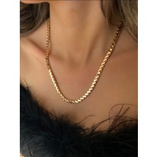 QA Quella Accessories Çelik Ince Arpa  14K Altın Kaplama Zincir Gold Kolye 60+5 cm