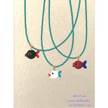 QA Quella Accessories Lak Kaplama Turkuaz Boncuk Balık Gold Kolyeler - Siyah