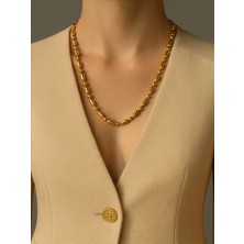 QA Quella Accessories Çelik Silindir Sıralı Topçuk 14K Gold Uzun Kolye 60+5 cm