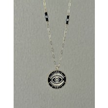 QA Quella Accessories Özel Seri   Siyah Göz Plaka 14K Gold Uzun Kolye 60+5 cm