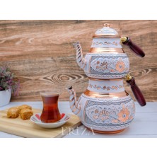 Feyza Design 2,85 Litre Işlemeli Ikili Kalaylı Bakır Çaydanlık ve Demlik Seti