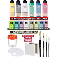 Fanart Akrilik Boya Başlangıç Seti 20X20 Tuval 5 Adet 4 Adet Fırça 1 Adet Su Kabı 1 Adet ve Boyalar