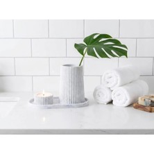 Helis Craft Mermer Görünümlü 3'lü Dekoratif Set: Sunum Tabağı, Vazo ve Tealight Mumluk