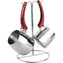 Feyza Design 2 Parça Paslanmaz Çelik Kırmızı Cezve Seti, 500+ Ml, Şık ve Dayanıklı