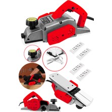 Schatz 800W Sjs Metal Şanzıman Bakır Sargı Motor Çift Bıçaklı Planya Rende Makinesi Kırmızı + 4 Uç