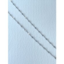 QA Quella Accessories Çelik Parlak Mini Badem Sıralı 14K Gümüş Kaplama Uzun Silver Kolye 60+5 cm